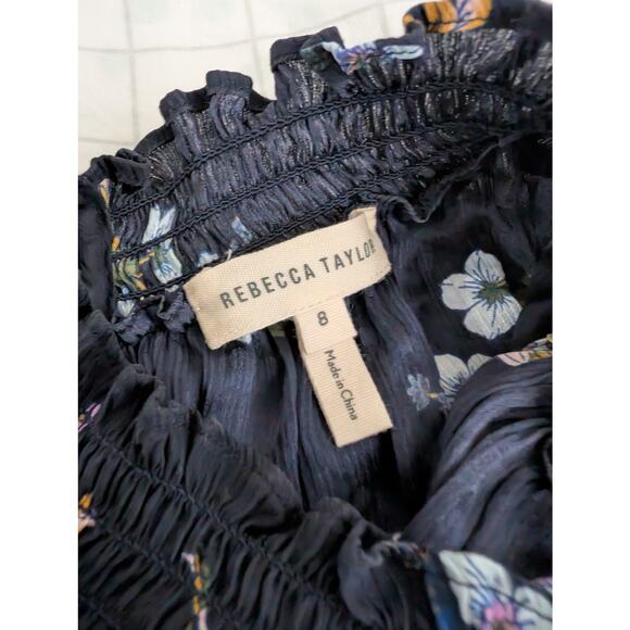 Rebecca Taylor 100% silk blue floral sleeveless top with stretch collar size 8 - Picture 7 of 13